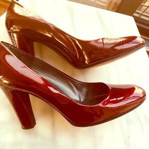 Stuart Weitzman Patten Leather Round Toe Heels.